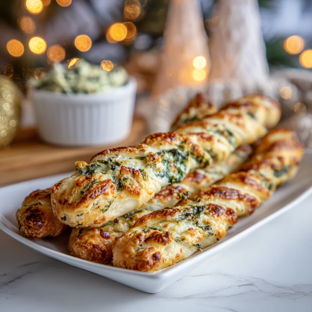 Christmas Tree Spinach Dip Breadsticks