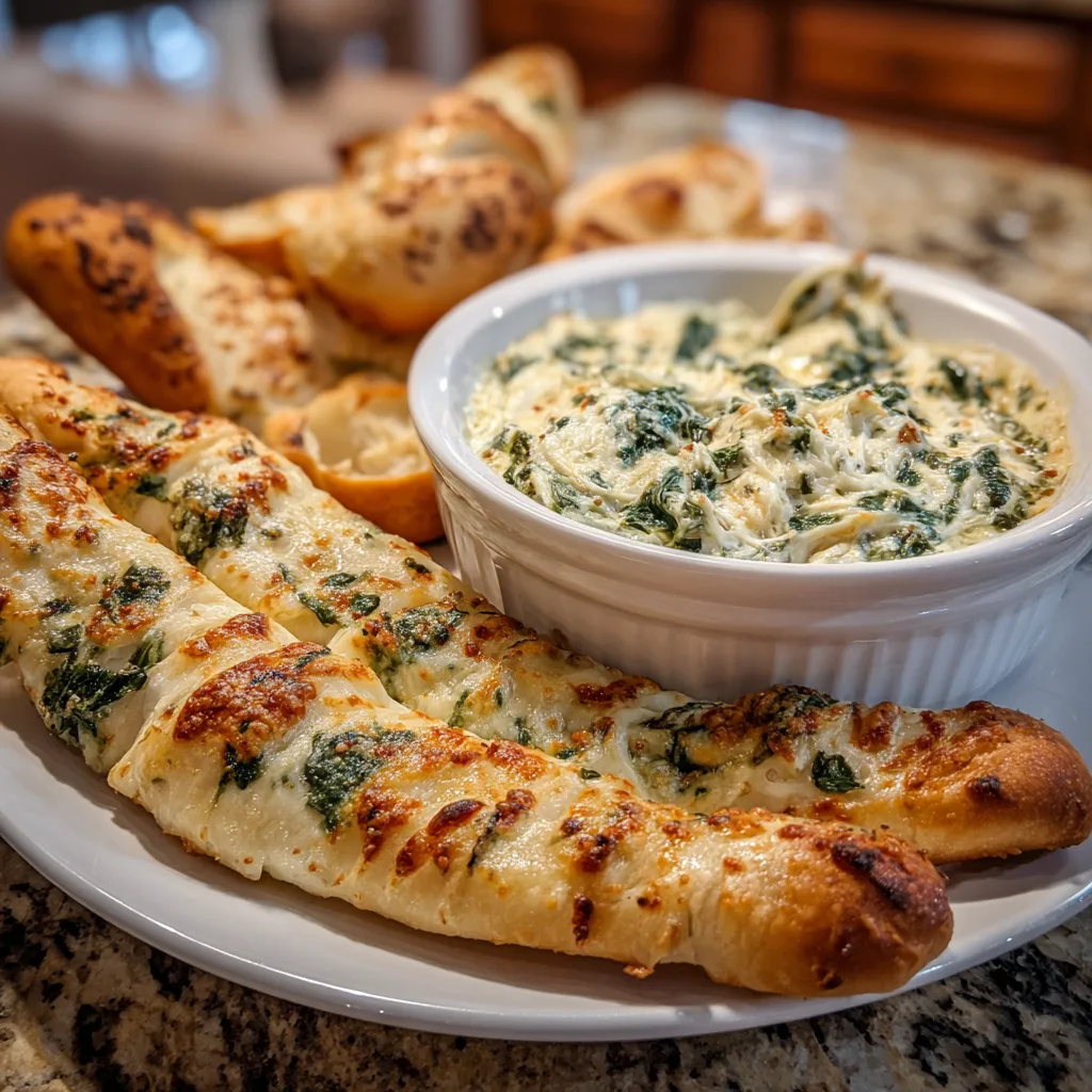 Christmas Tree Spinach Dip Breadsticks