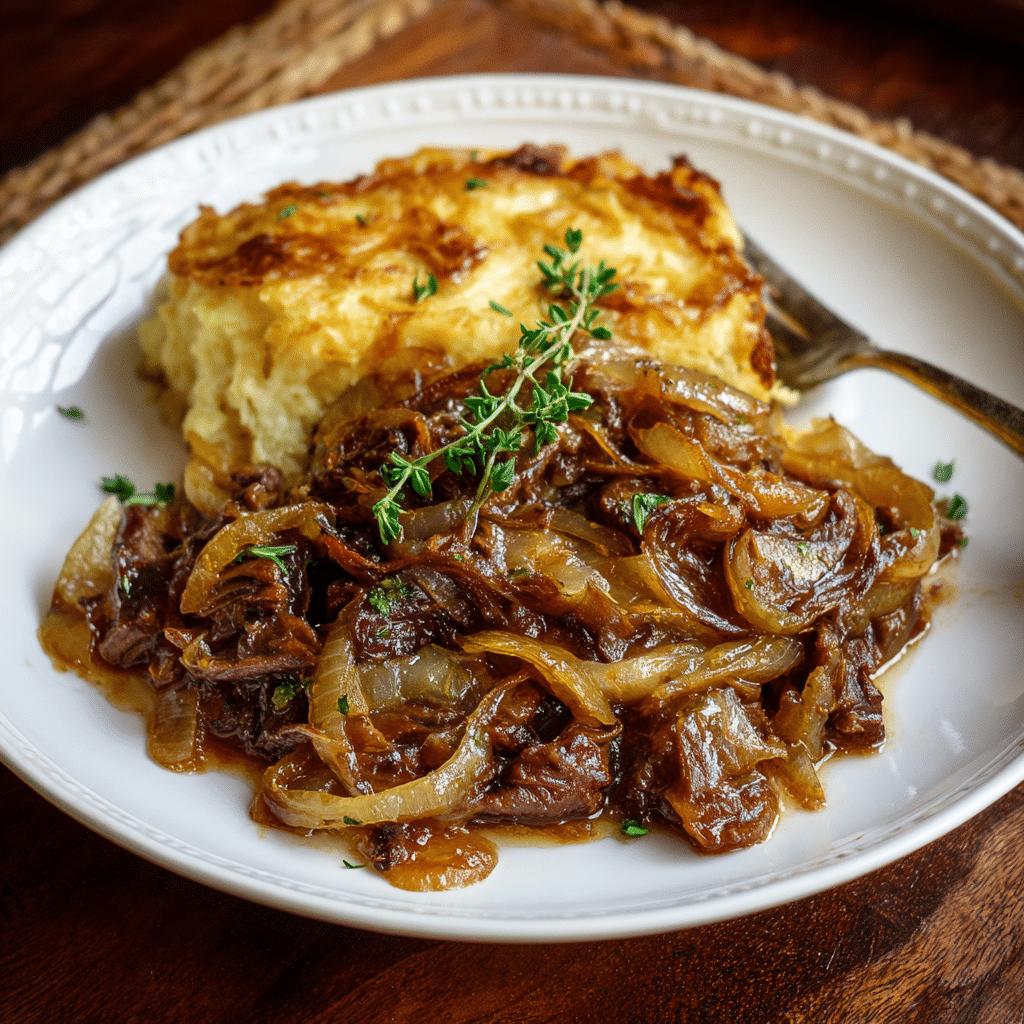 French Onion Beef Casserole served 
