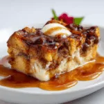 cozy Eggnog Bread Pudding bakes into a rich, custardy center with caramelized,