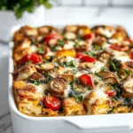 Holiday Red & Green Veggie Strata Recipe | Festive Layered Breakfast Casserole