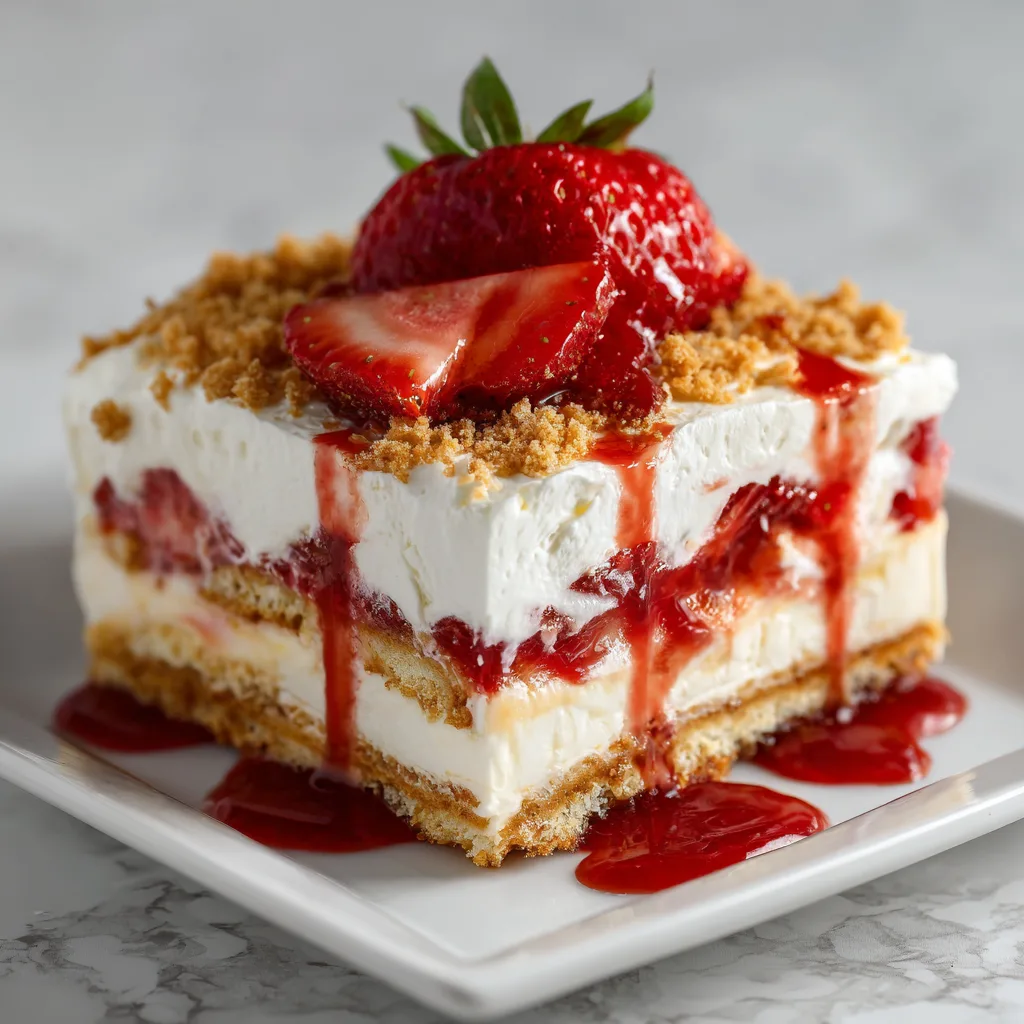 No-Bake Strawberry Cheesecake Lasagna - Dreamy, Layered & Luscious