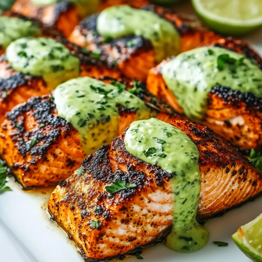 Baked Cajun Salmon with Creamy Avocado Lime Sauce | Easy Healthy Dinner Recipe