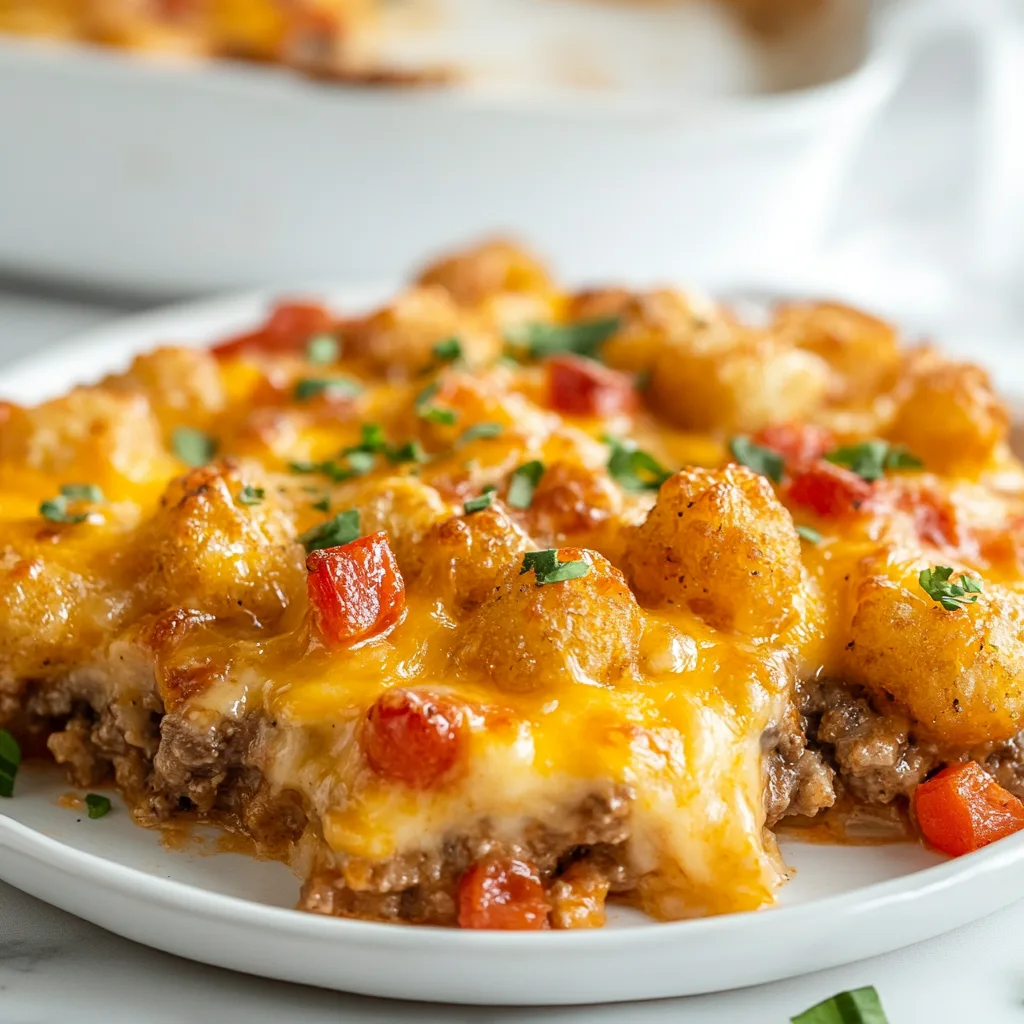Cheesy Hamburger Tater Tot Casserole Recipe | Easy Comfort Food Meal