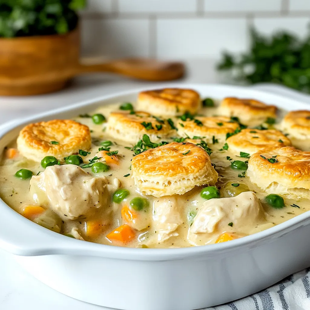 Easy Chicken Pot Pie Casserole with Biscuits | Comfort Food Recipe