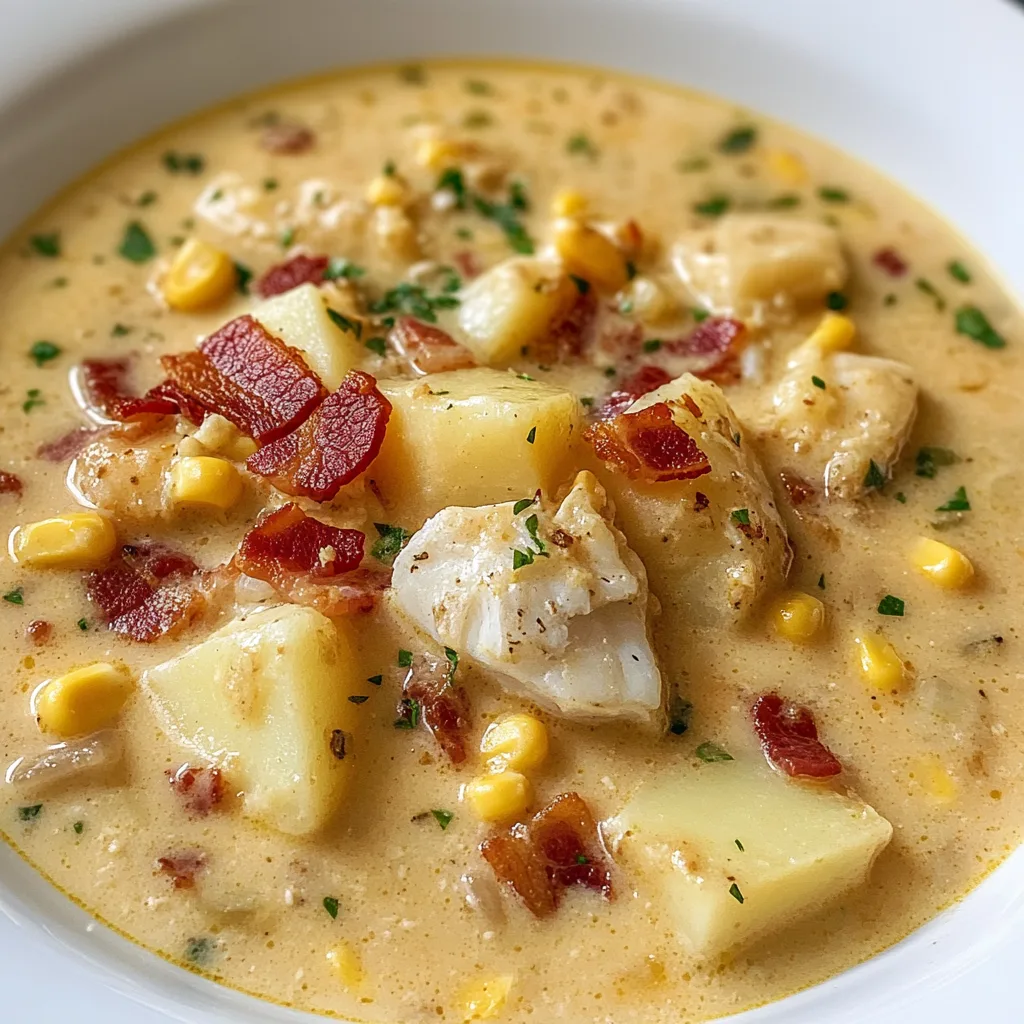 Comforting Crockpot Fish Chowder with Potatoes, Corn & Bacon – Easy Slow Cooker Recipe