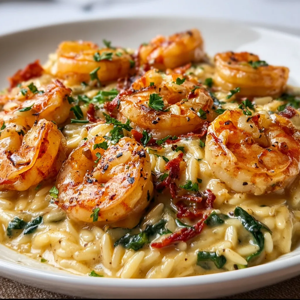 Creamy Garlic Orzo Tuscan Shrimp Recipe | Easy & Delicious Dinner