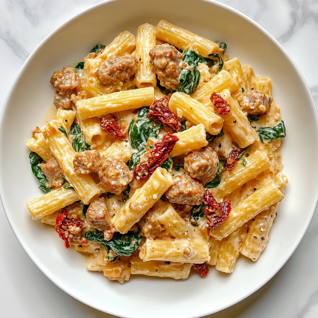 Creamy Tuscan Sausage Pasta with Spinach & Sun-Dried Tomatoes – Easy & Delicious Recipe