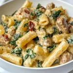 Creamy Tuscan Sausage Pasta with Spinach & Sun-Dried Tomatoes – Easy & Delicious Recipe