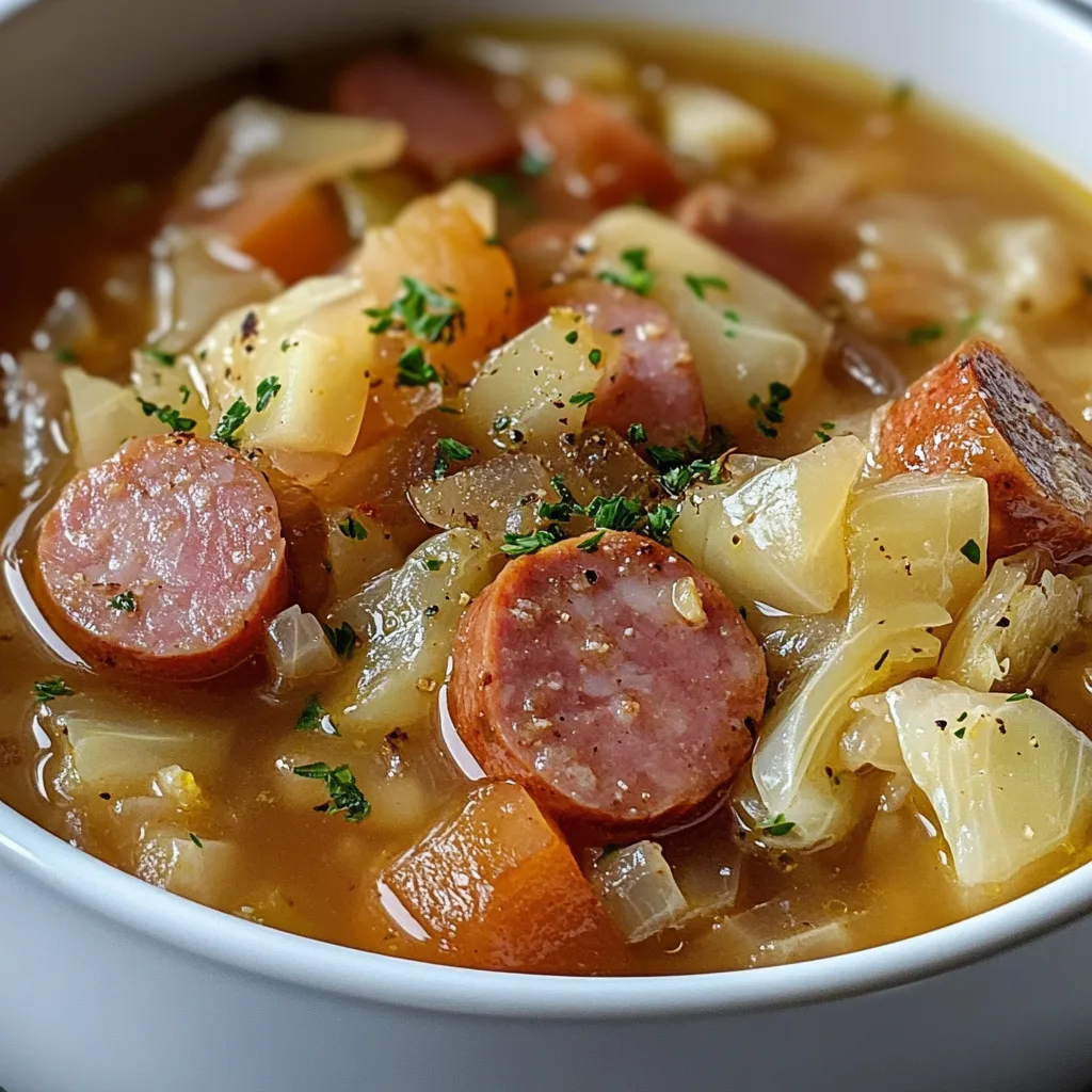 Crockpot Kielbasa & Cabbage Soup with Apple Cider Vinegar | Easy Slow Cooker Recipe