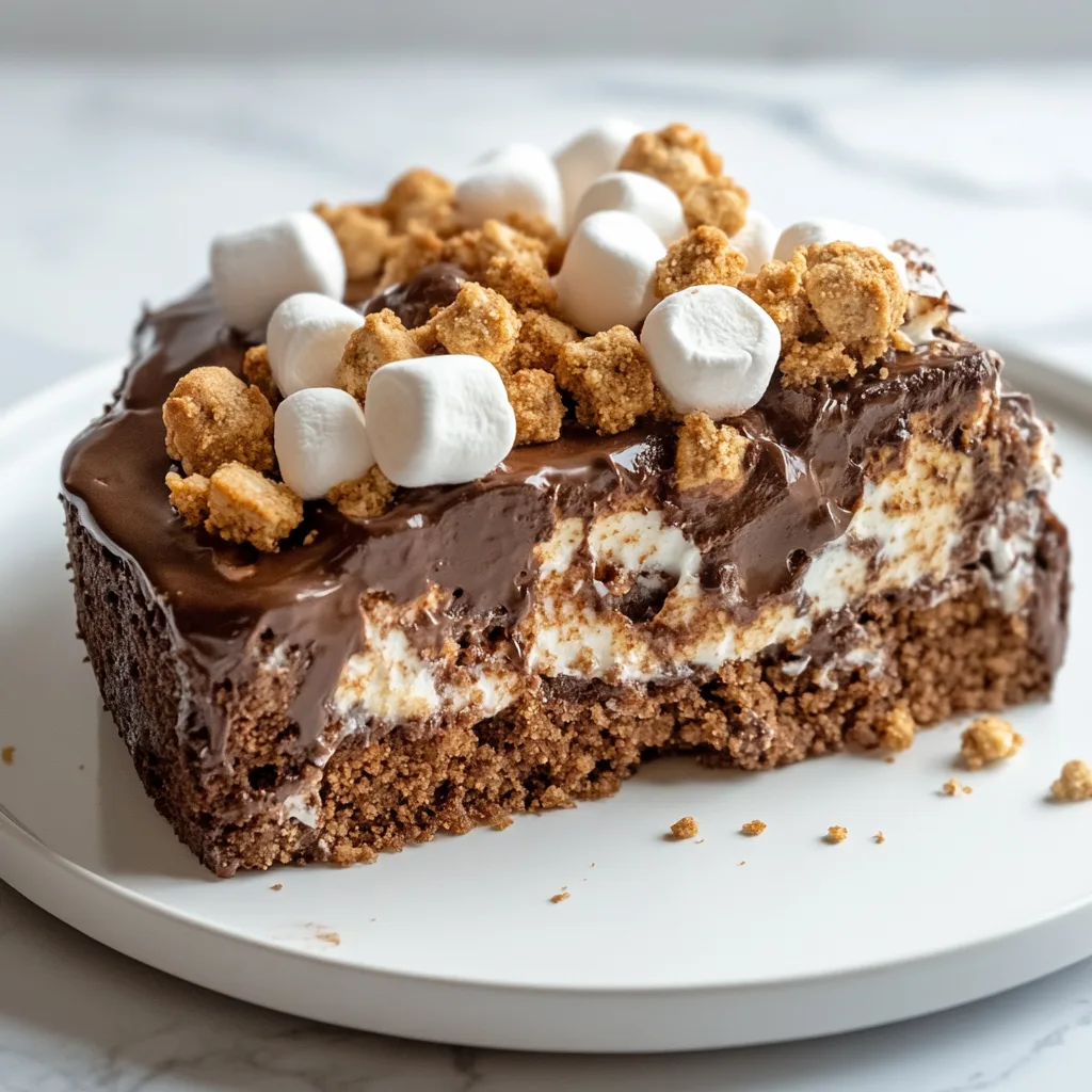 Crockpot S’mores Chocolate Cake Recipe with Marshmallows & Graham Cracker Crumble