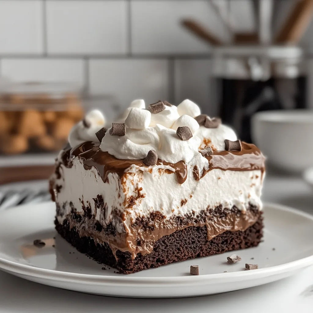 Delicious Hot Chocolate Poke Cake with Whipped Marshmallow Frosting Recipe