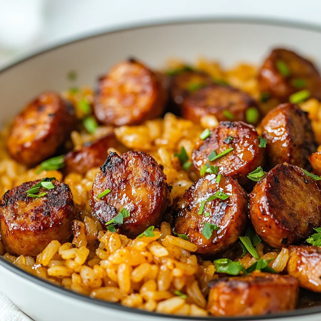 One-Skillet Cajun Honey Garlic Sausage & Rice Recipe | Easy & Flavorful Meal