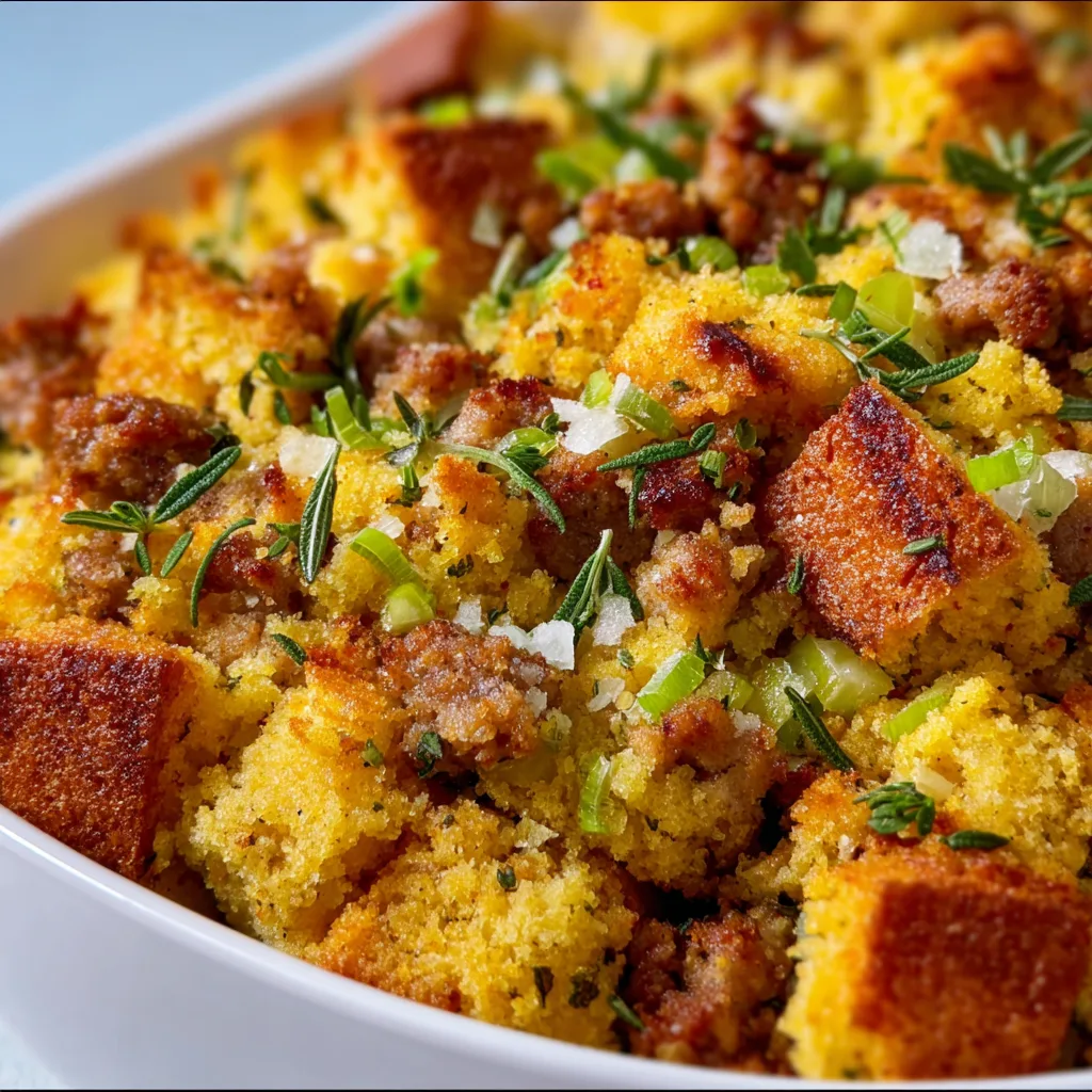 Southern Cornbread Stuffing with Sausage Recipe | Classic Savory Side Dish
