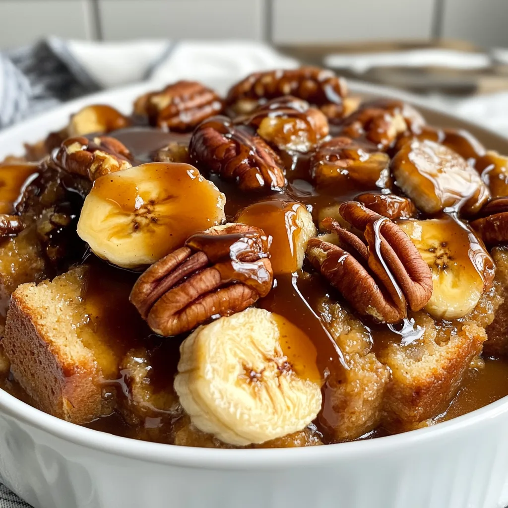 Delicious Slow Cooker Banana Bread Pudding with Caramel Drizzle & Crunchy Pecans Recipe
