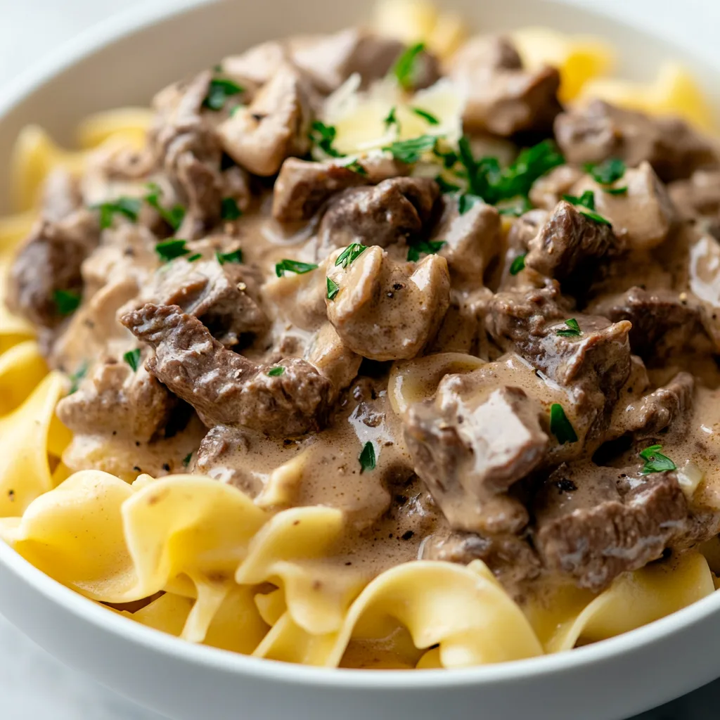 Slow Cooker Beef Stroganoff Recipe with Tender Egg Noodles – Easy & Delicious