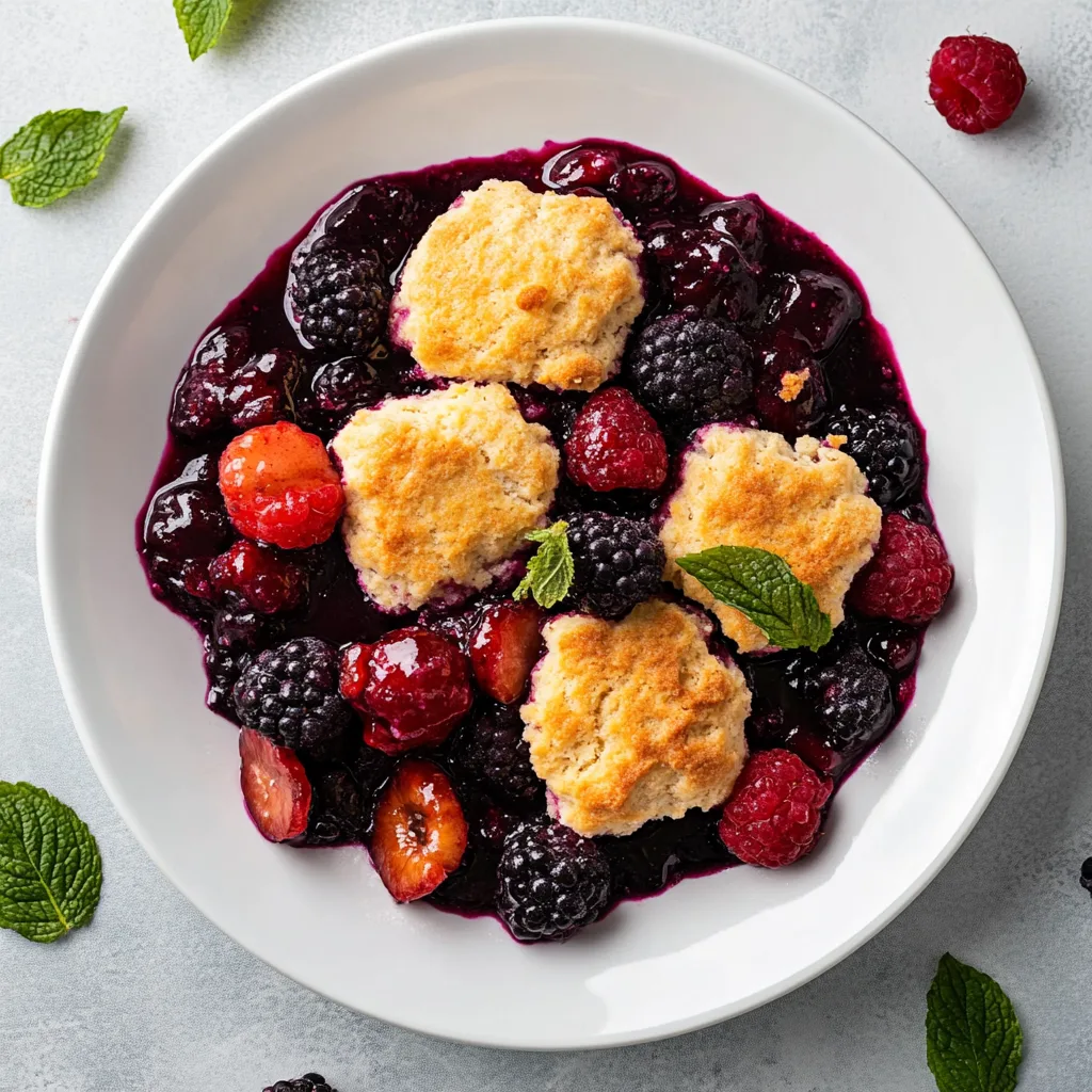 Delicious Slow Cooker Berry Cobbler with Mixed Berries & Sweet Biscuit Topping