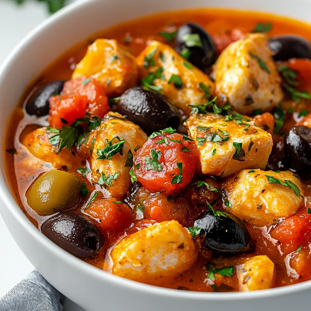 Slow Cooker Mediterranean Fish Stew with Tomatoes, Olives & Fresh Herbs | Easy Healthy Recipe