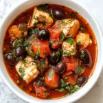 Slow Cooker Mediterranean Fish Stew with Tomatoes, Olives & Fresh Herbs | Easy Healthy Recipe