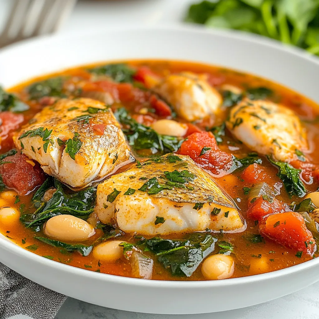 Slow Cooker Tuscan Fish Stew with Tomatoes, Spinach & White Beans – Easy Healthy Recipe