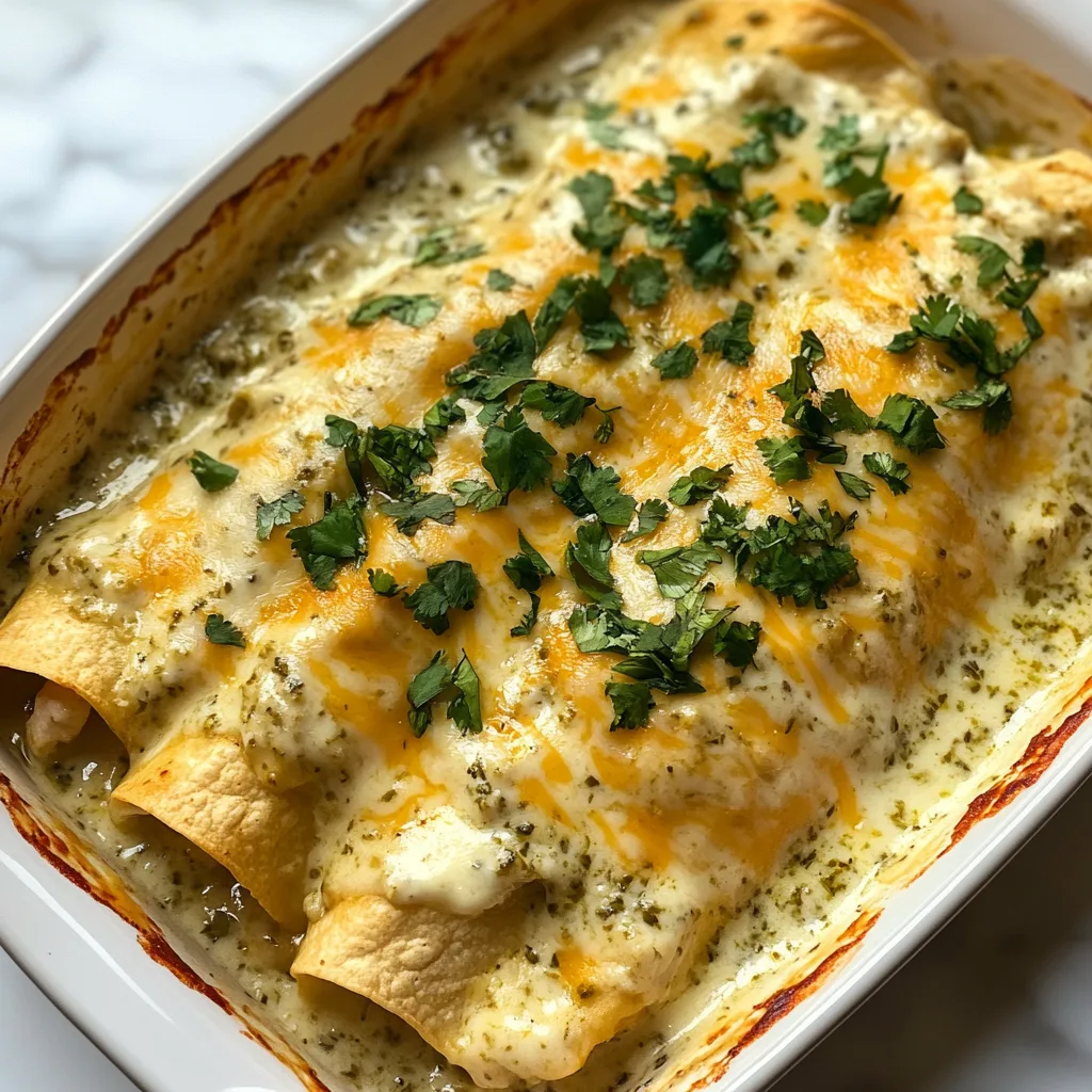 Delicious White Chicken Enchiladas with Creamy Sour Cream Sauce & Spicy Green Chiles