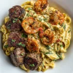 Blackened Steak Shrimp Alfredo Recipe | Creamy Cajun Seafood Pasta Delight