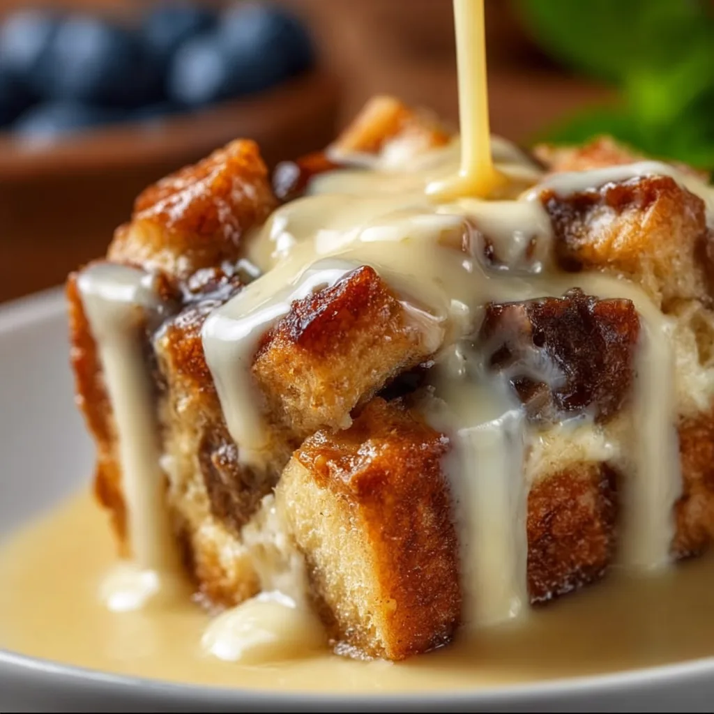 Delicious Bread Pudding with Creamy Vanilla Sauce Recipe | Easy & Homemade