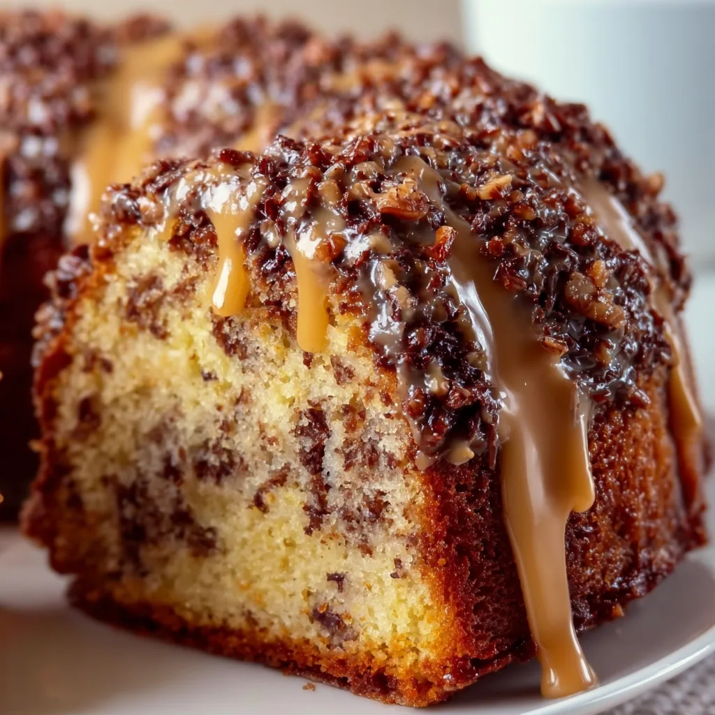 German Chocolate Pound Cake with Caramel Nut Glaze | Decadent Dessert Recipe