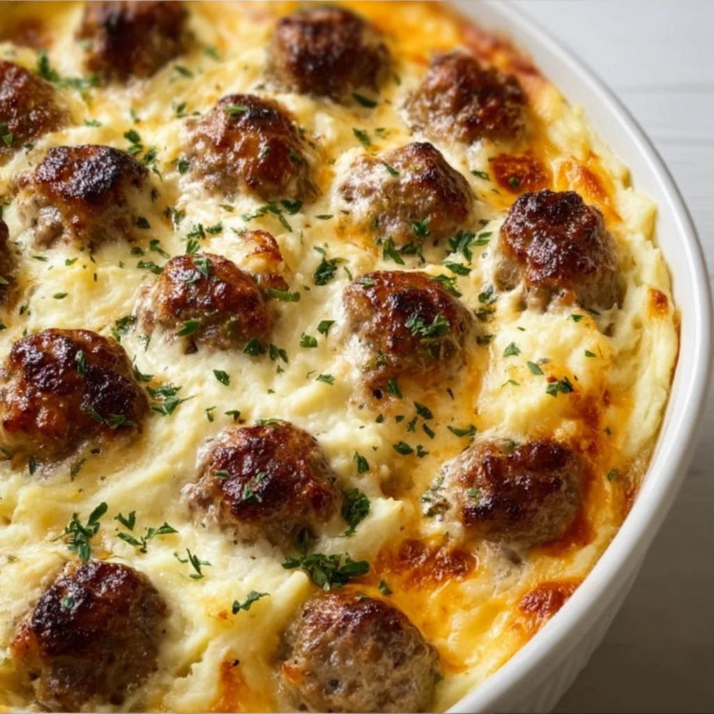 Hearty Meatball and Mashed Potato Bake Recipe – Comfort Food Classic