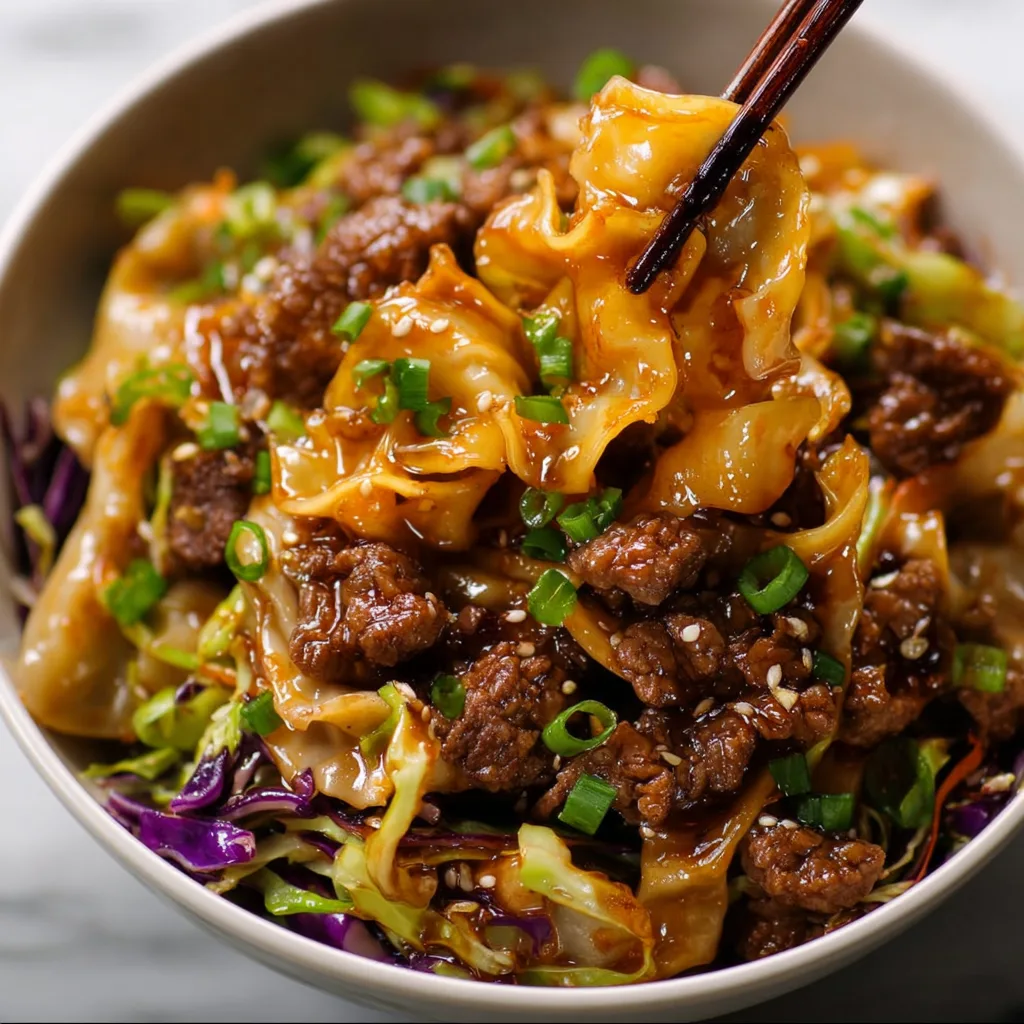 Delicious Potsticker Noodle Bowl with Beef & Crunchy Cabbage Slaw | Easy Recipe
