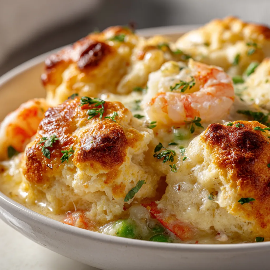 Delicious Shrimp Lobster Biscuit Pot Pie Recipe | Creamy Seafood Comfort Food