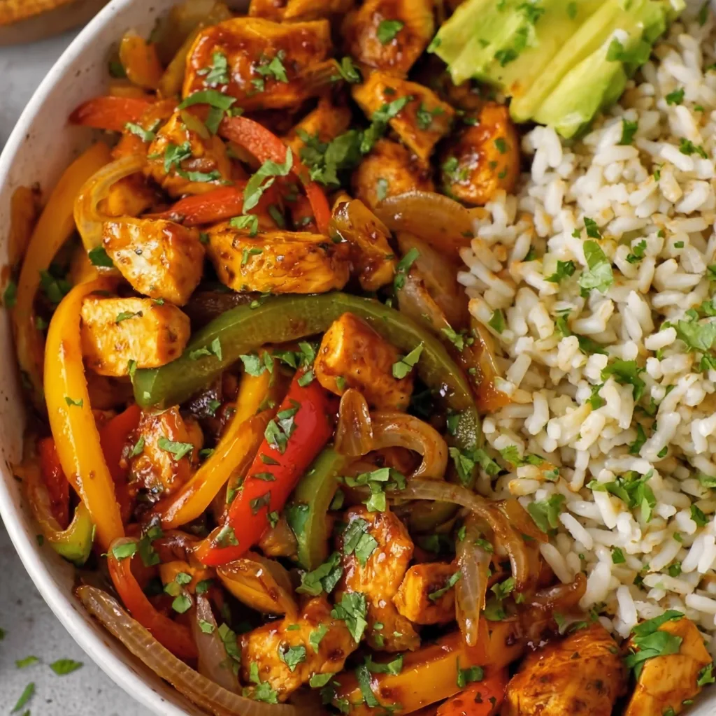 Delicious Chicken Fajitas Bowl with Rice | Easy & Flavorful Recipe