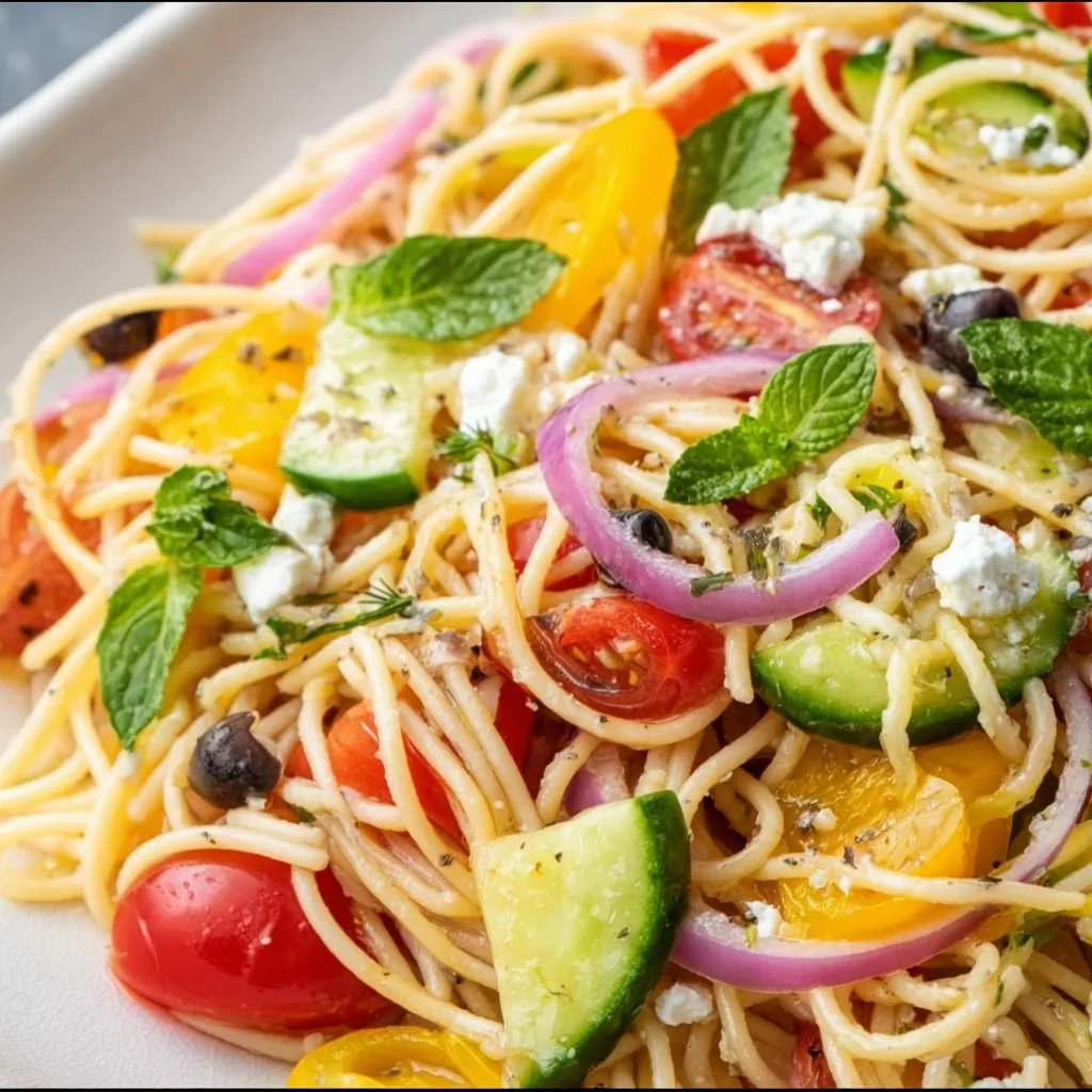 Cold Spaghetti Salad with Fresh Veggies & Zesty Dressing | Easy Summer Recipe