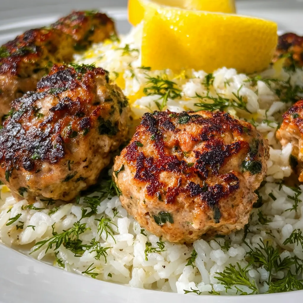 Greek Turkey Meatballs with Lemon Herb Rice Recipe | Healthy Mediterranean Dinner
