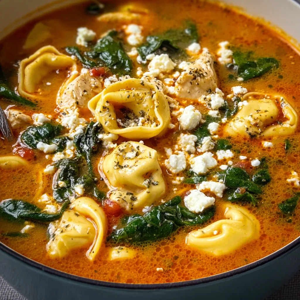 Mediterranean Tortellini Soup with Spinach, Feta, & Chicken – Easy Healthy Recipe