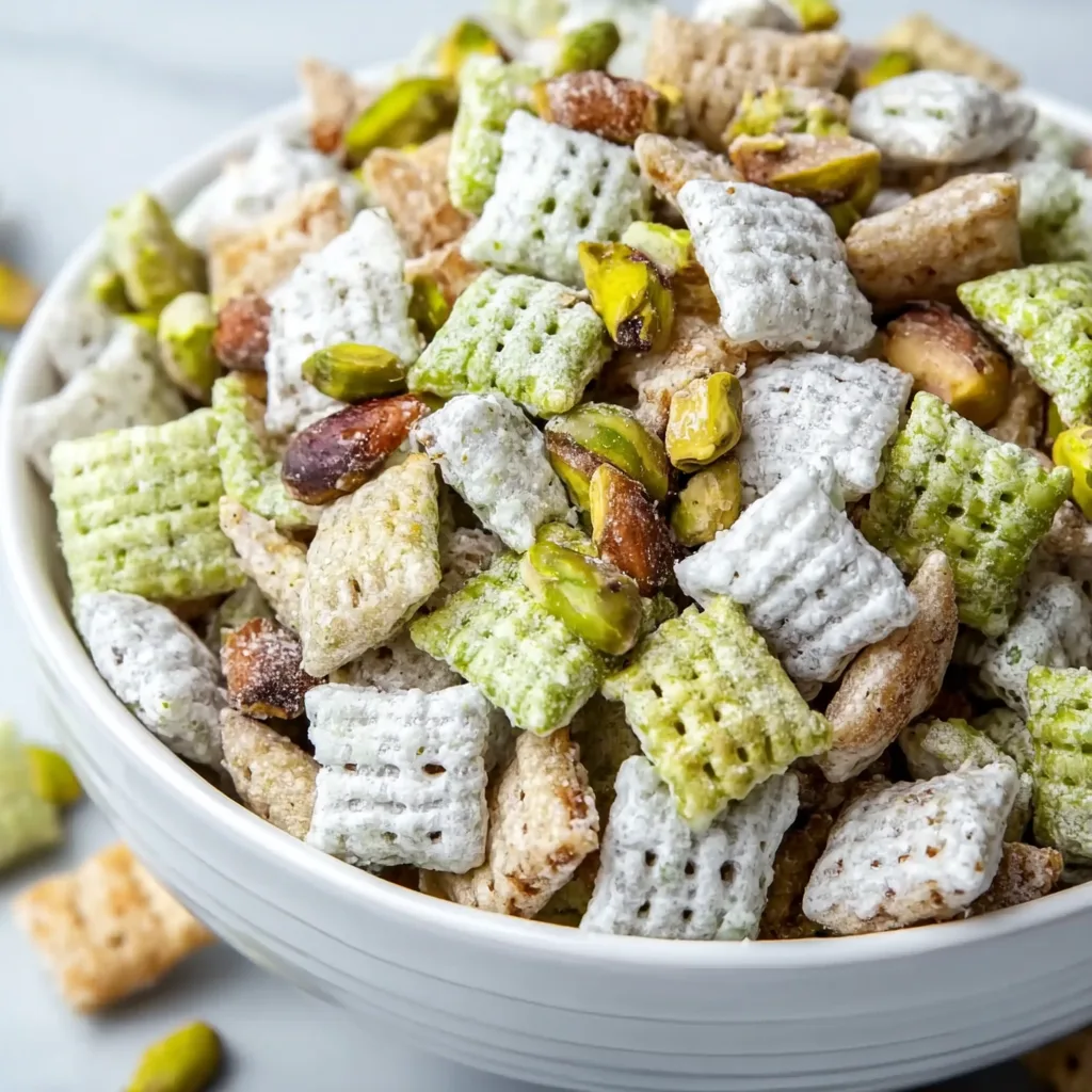 Delicious Pistachio Puppy Chow Snack Mix Recipe | Easy & Crunchy Treat
