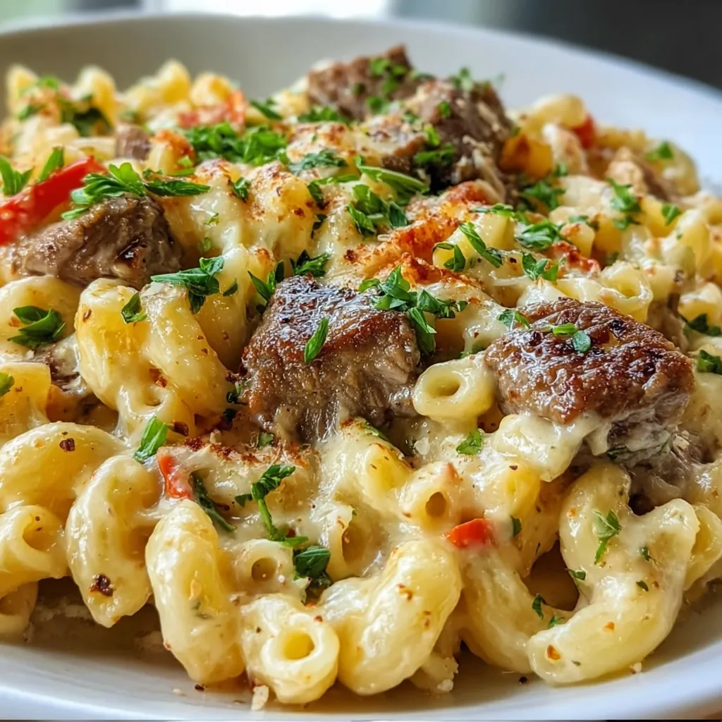 Creamy Steak Queso Mac with Pepper Jack | Decadent & Cheesy Steak Mac Recipe