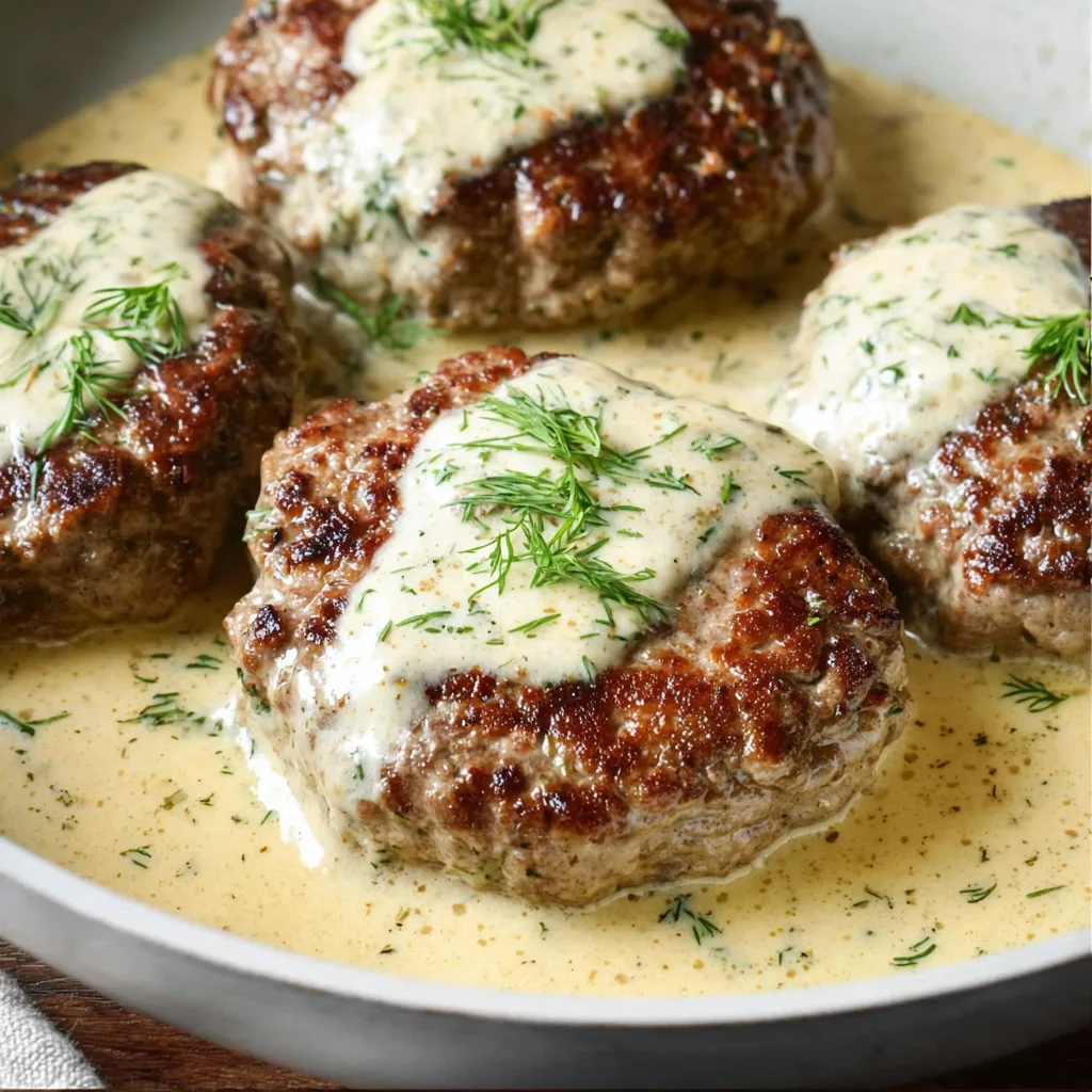 Delicious Hamburger Steaks in Creamy Dill Sauce Recipe | Easy & Flavorful Meal