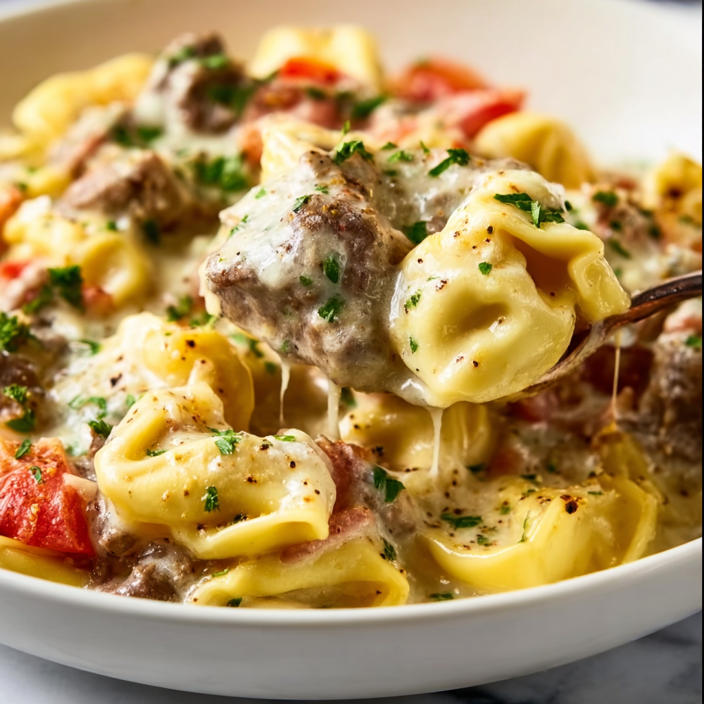 Crock Pot Cheesesteak Tortellini Recipe – Easy Slow Cooker Dinner Idea