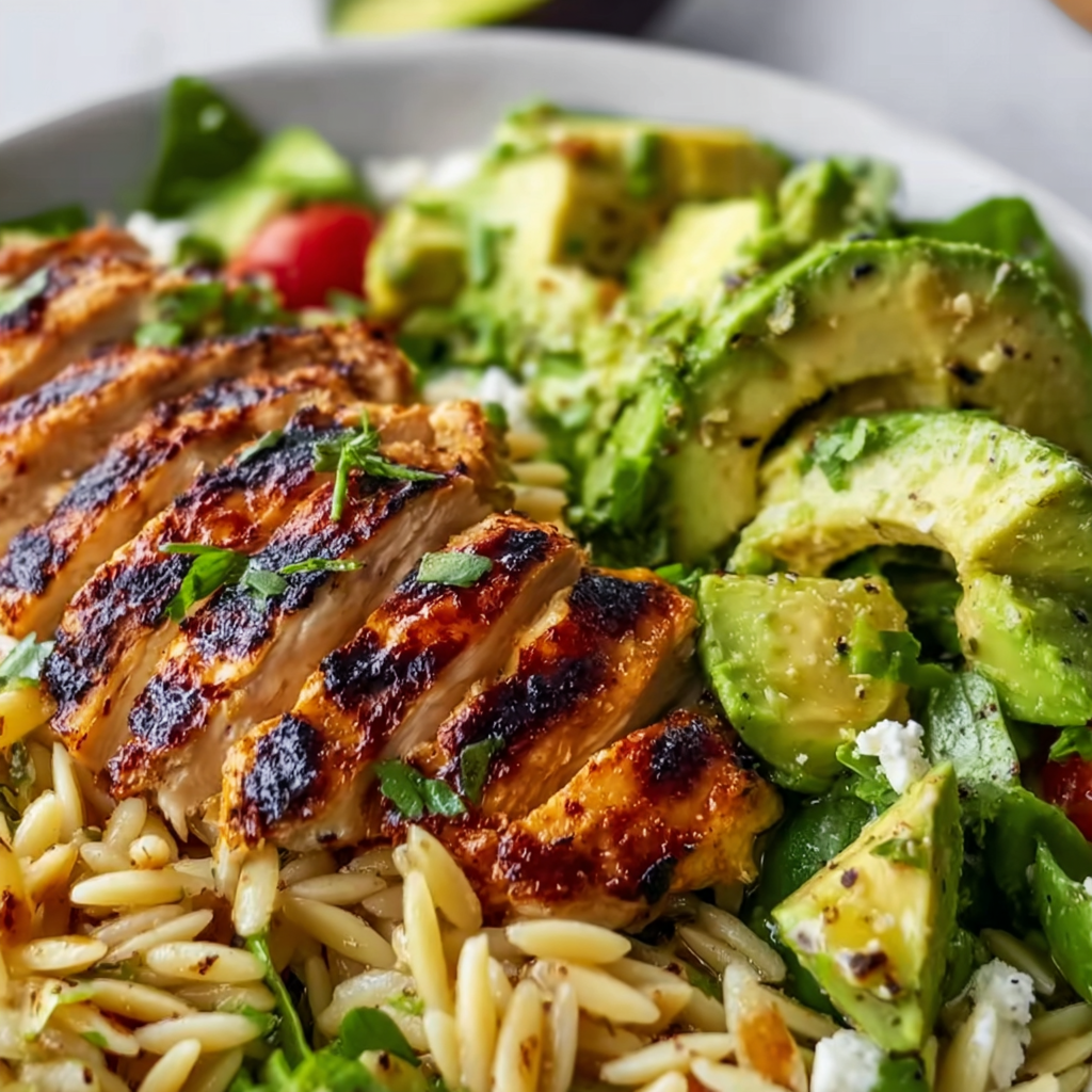 Delicious Grilled Chicken Orzo Salad with Creamy Avocado | Healthy & Easy Recipe