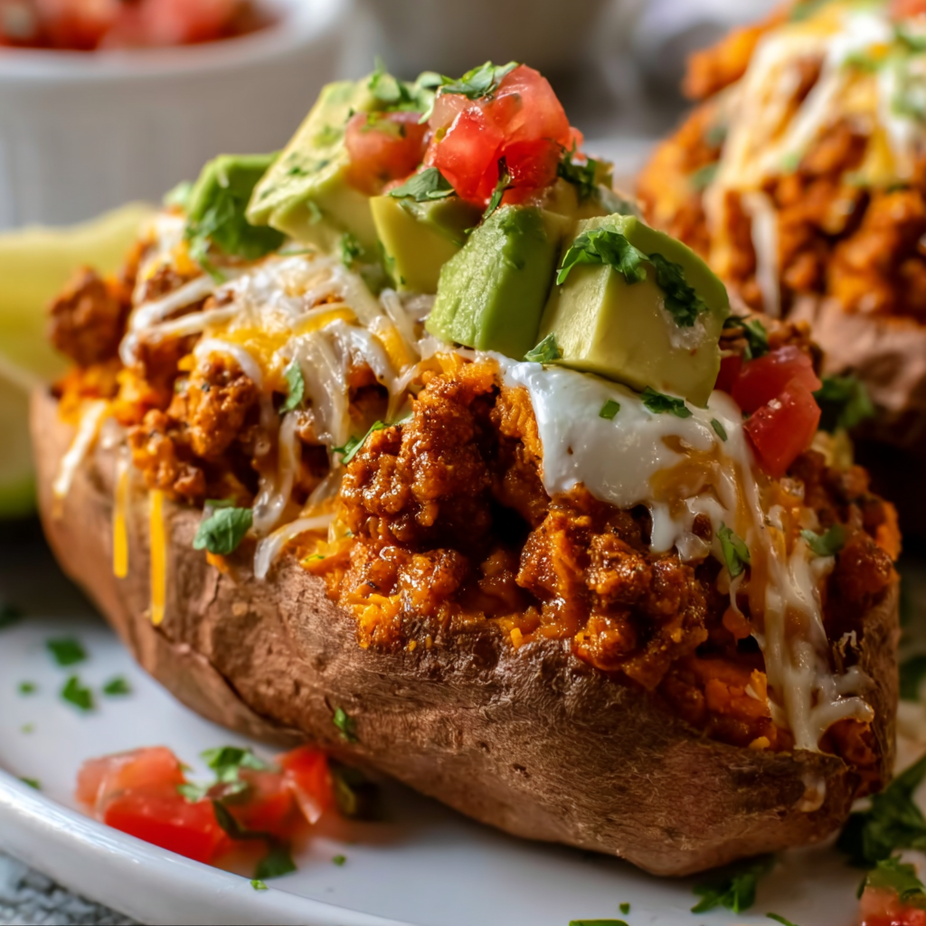 Turkey Taco Stuffed Sweet Potatoes | Healthy & Easy Weeknight Dinner Recipe